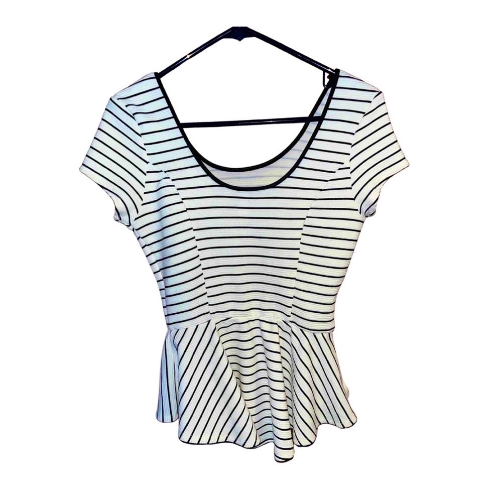 Black + White Striped Flare Blouse | Xhilaration | Small Petite